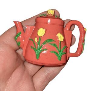 Miniature Teapot Figurine | Pink with Yellow Tulips